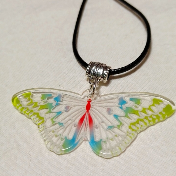 Butterfly acrylic clear silver handmade pendant rainbow 🌈 colorful wings bug - Picture 3 of 5